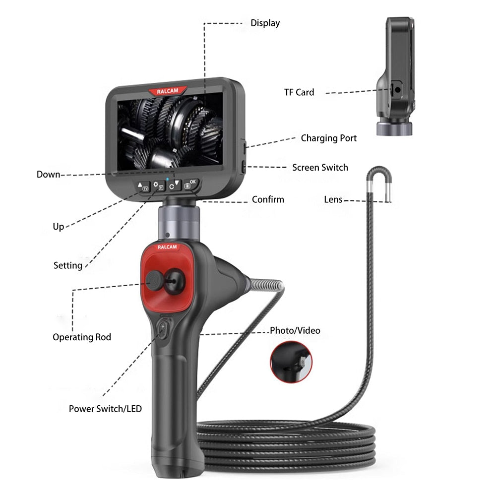 Borescope Inspection Camera - 6.2mm 4-Way 360° Articulating Borescope With 4.3 Inch Screen