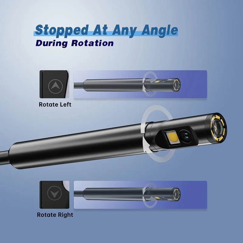 Borescope Inspection Camera - 360° Auto Rotation Dual Lens 9mm Probe 4.5'' IPS Screen