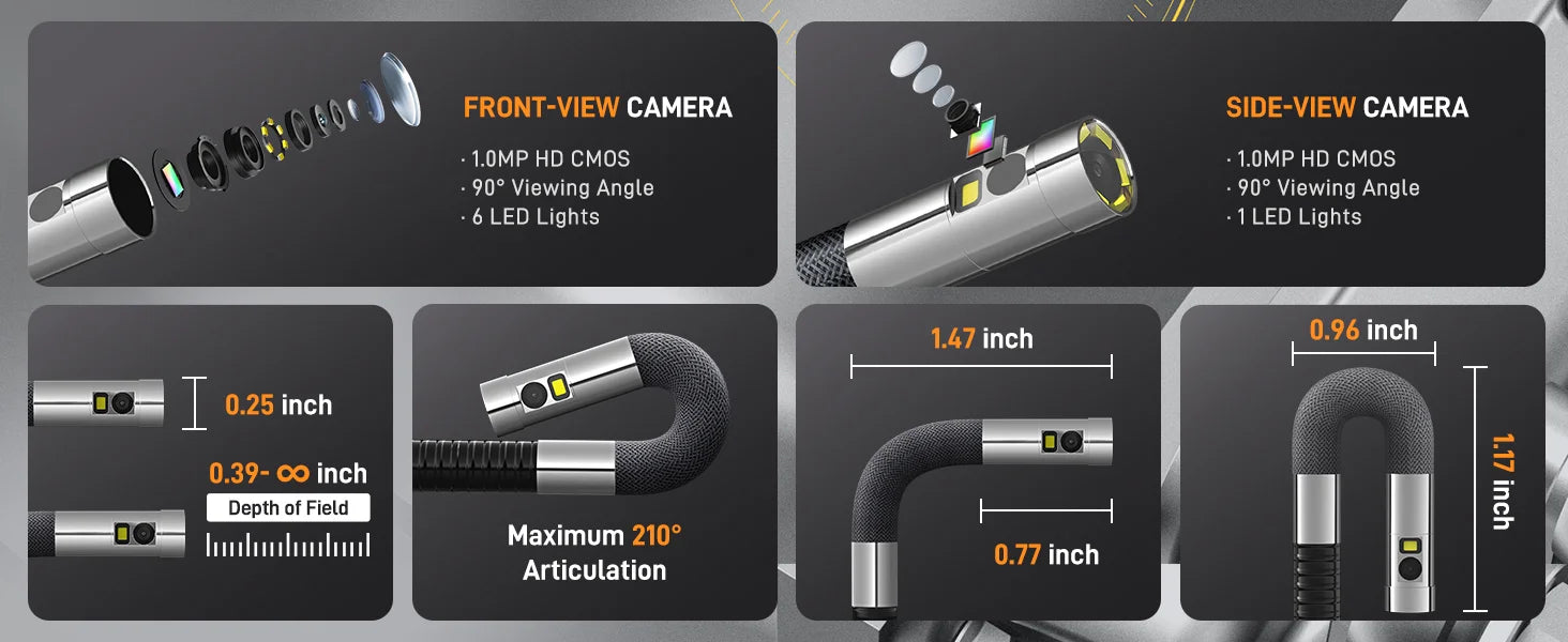 Borescope - Industrial Inspection Camera 6.5mm Dual Lens 4-Way Joystick Articulation
