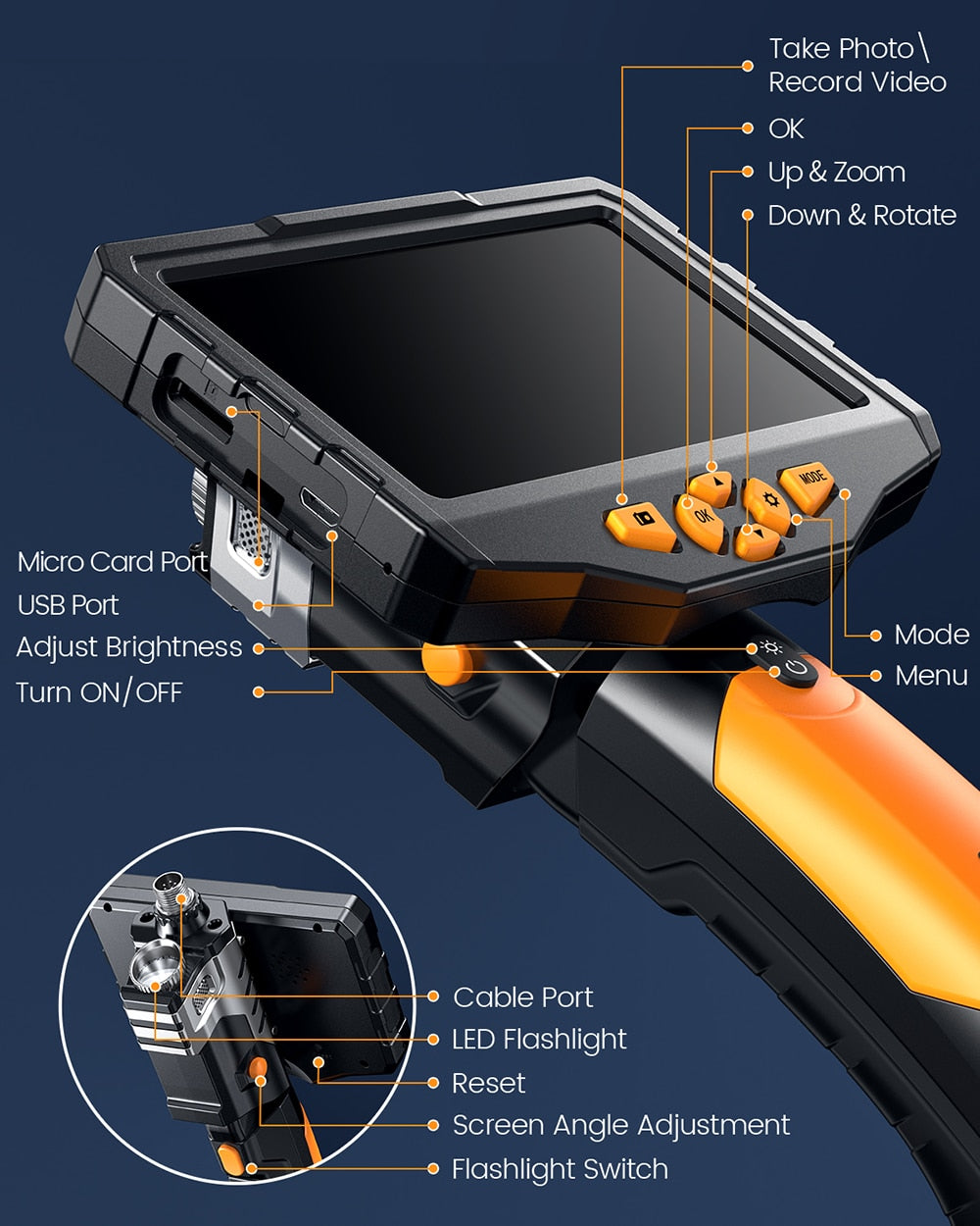 Borescope Inspection Camera - TESLONG NTS300 2.0MP 5.0" LCD Monitor