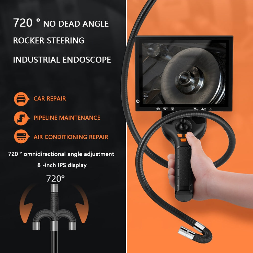 Borescope Inspection Camera 8in display 720° 4Way Rotation Articula