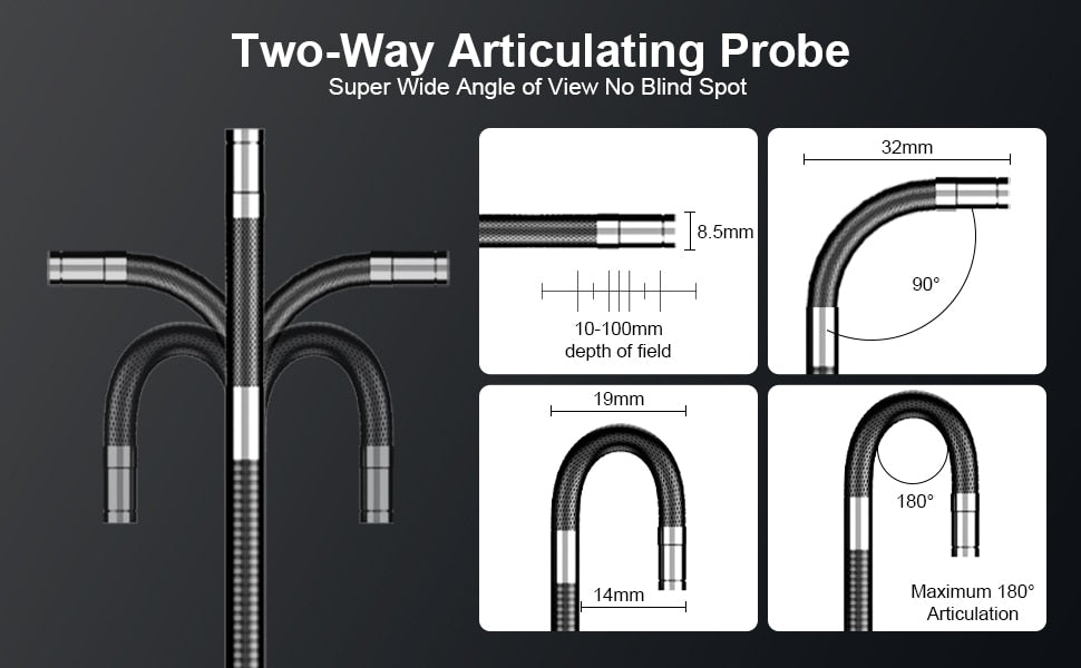 Borescope Inspection Camera - 4.3" Screen with 2 Way 180 Degree 6mm or 8mm waterproof probe