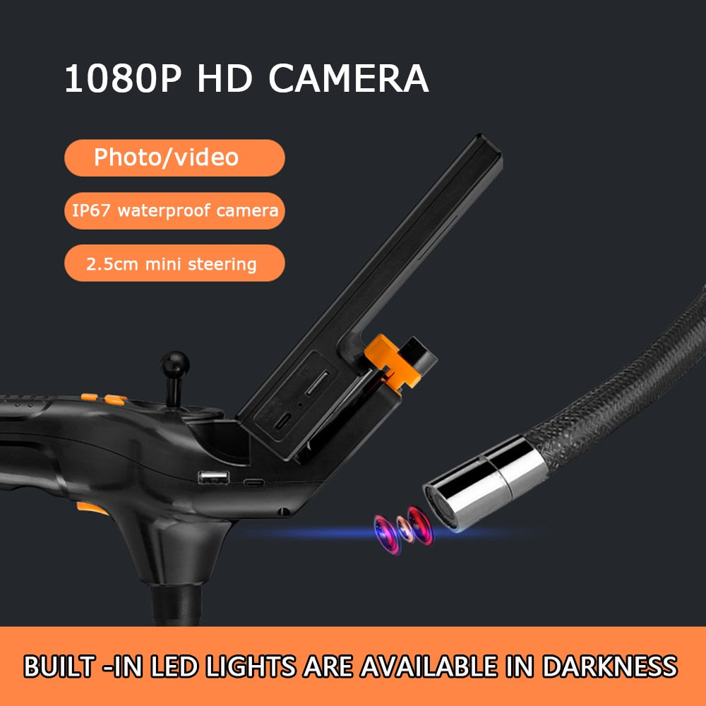 Borescope Inspection Camera - 3.5in Display 720° 4-Way Rotation Articulating IP67 Probe with 8 LED Light