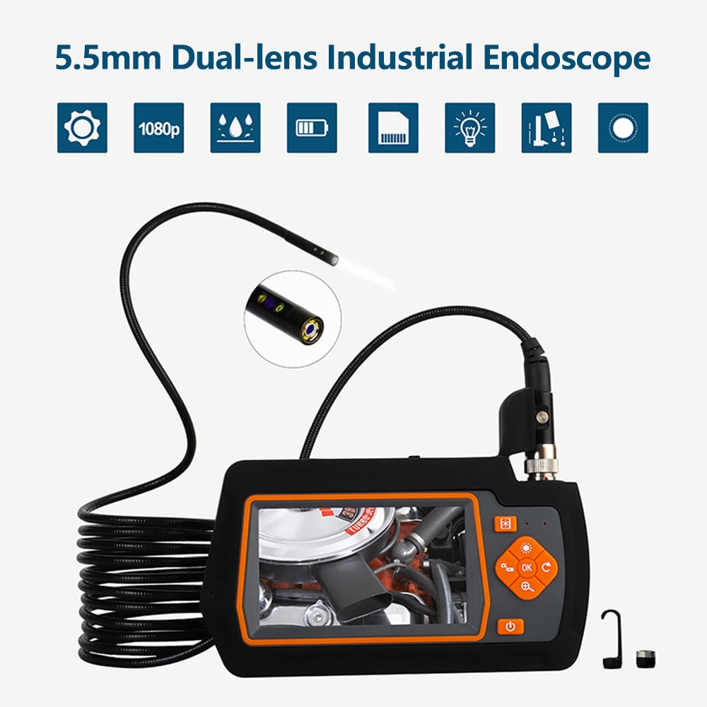 Borescope Inspection Camera - 4.3 Inch IPS Screen with 1m 5.5mm Dual-lens