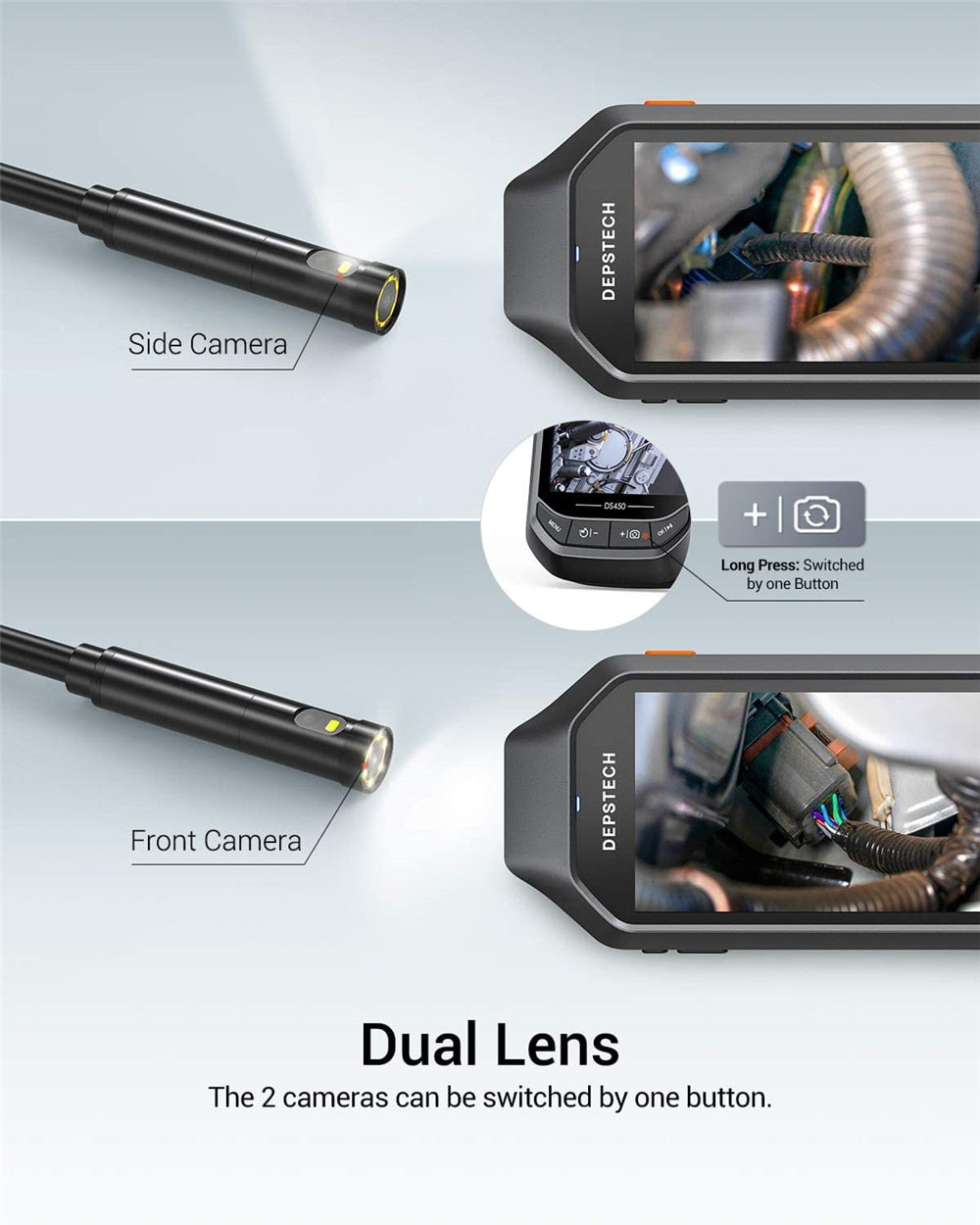 Borescope Inspection Camera - 4.5 INCH IPS SCREEN 2MP or 5MP WITH SINGLE or DUAL-LENS Probe 5m