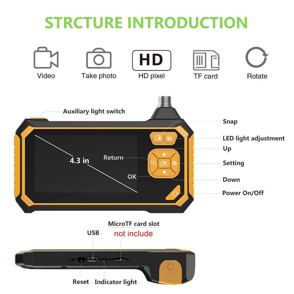 Borescope Inspection Camera - 4.3 INCH IPS SCREEN WITH 8.0 MM SINGLE or DUAL-LENS